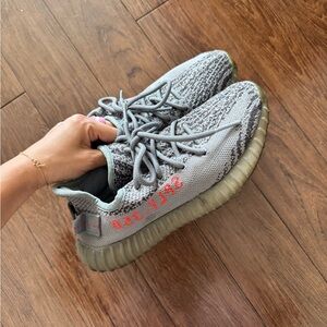 Adidas Gray and Red Sneakers with Primeknit Upper